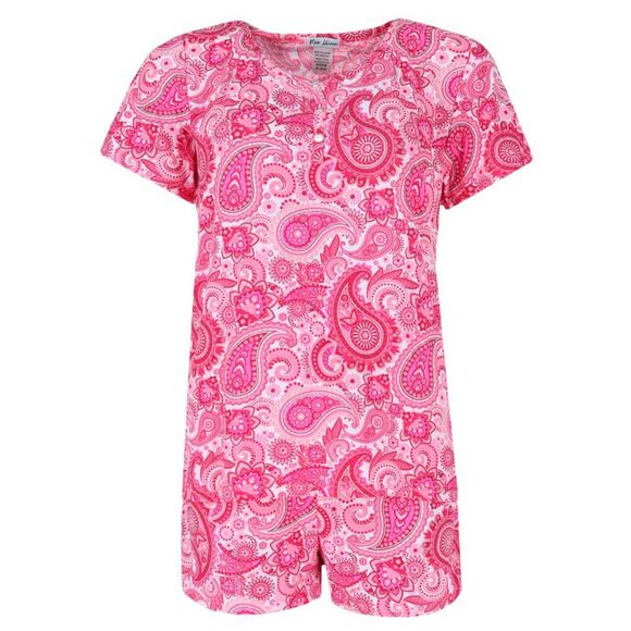 Miss Lillian Women's Paisley Henley Short Sleeve and Shorts Set - Picture 1 of 5